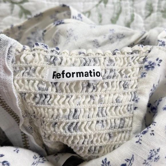 Reformation Casterly Linen Puff Sleeve Tie Back Top Madeline Floral Print Size 4 - Picture 8 of 8